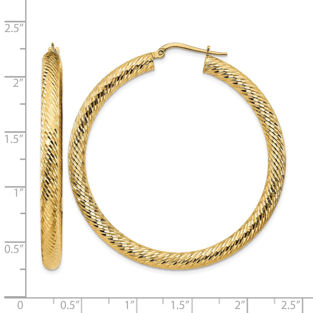 14k 4x50mm Diamond-cut Round Hoop Earrings