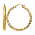 14k 4x50mm Diamond-cut Round Hoop Earrings