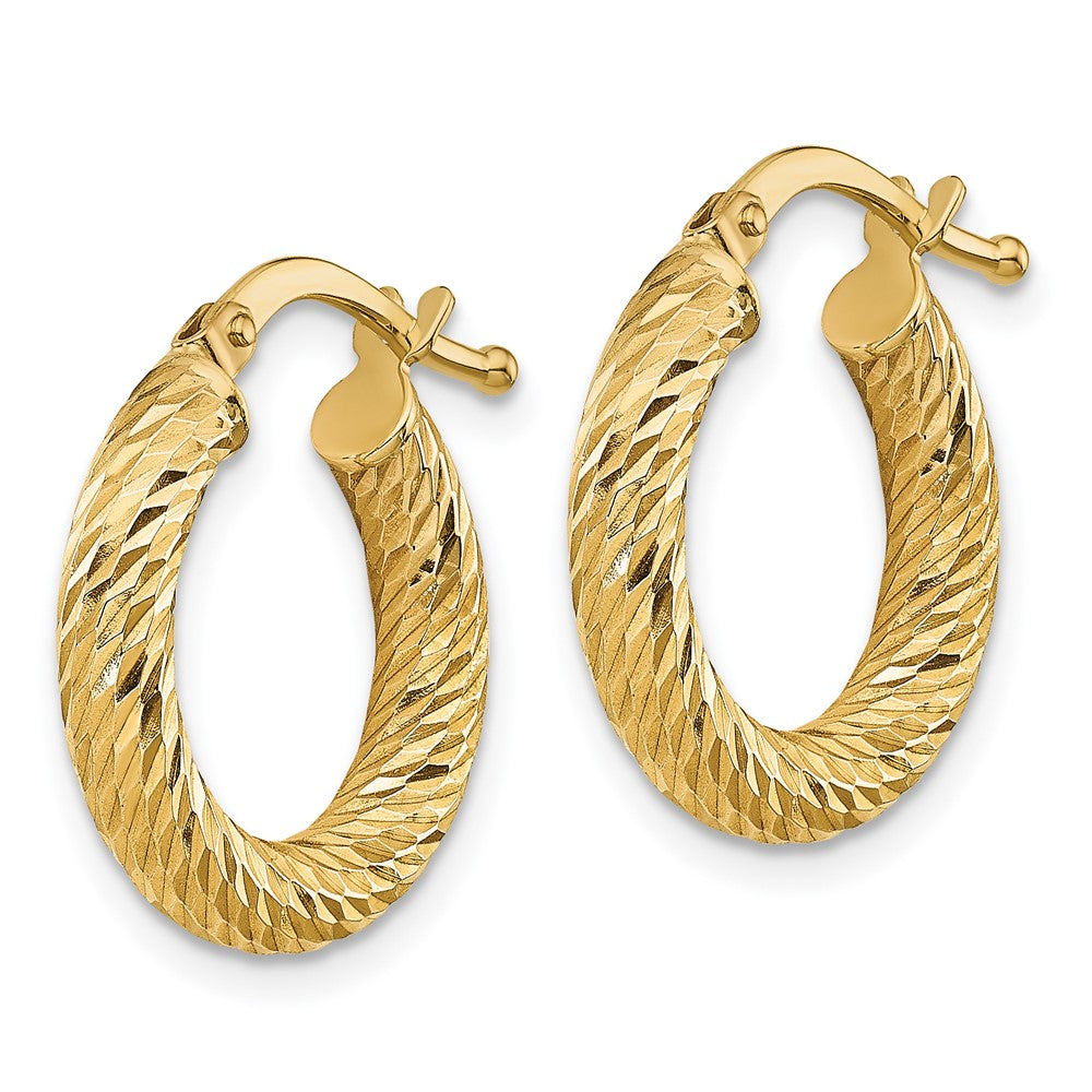 14k 3x16mm Diamond-cut Round Hoop Earrings