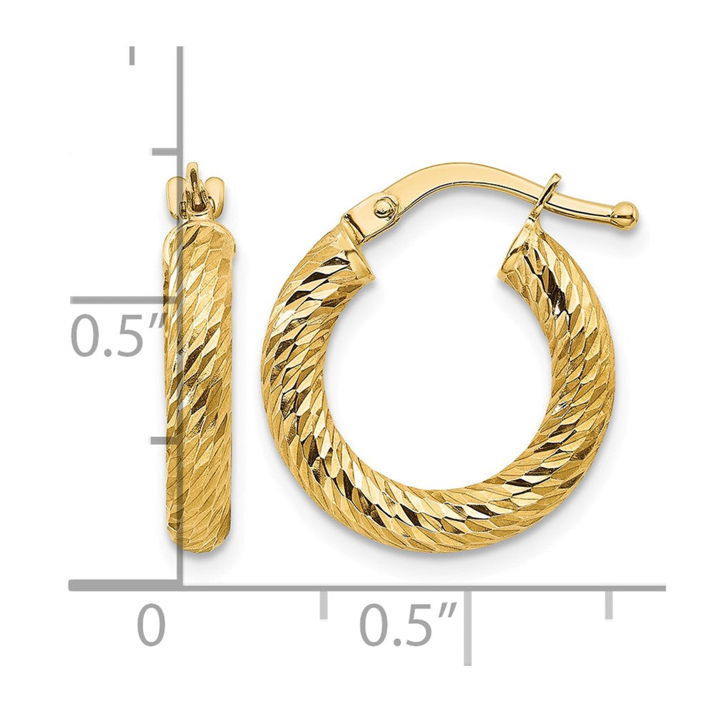 14k 3x16mm Diamond-cut Round Hoop Earrings