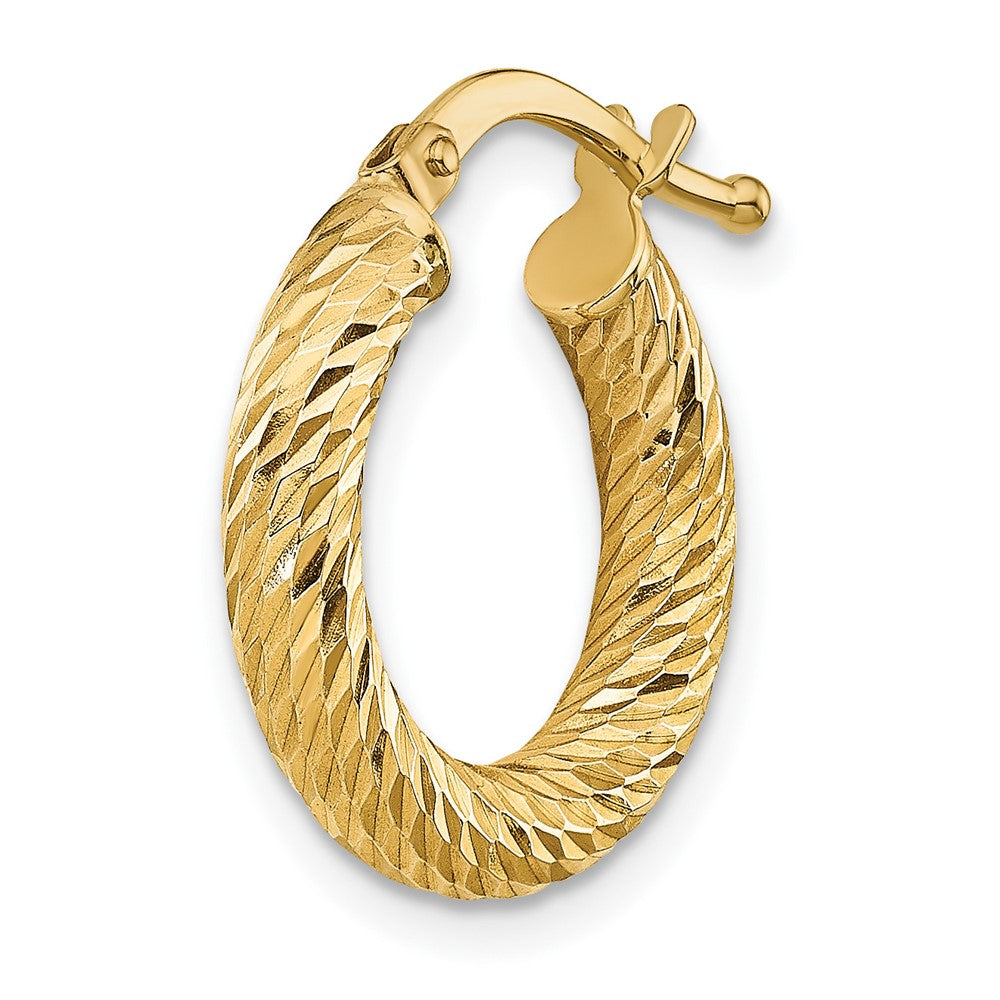Single 14k 3x16mm Diamond-cut Round Hoop Earring