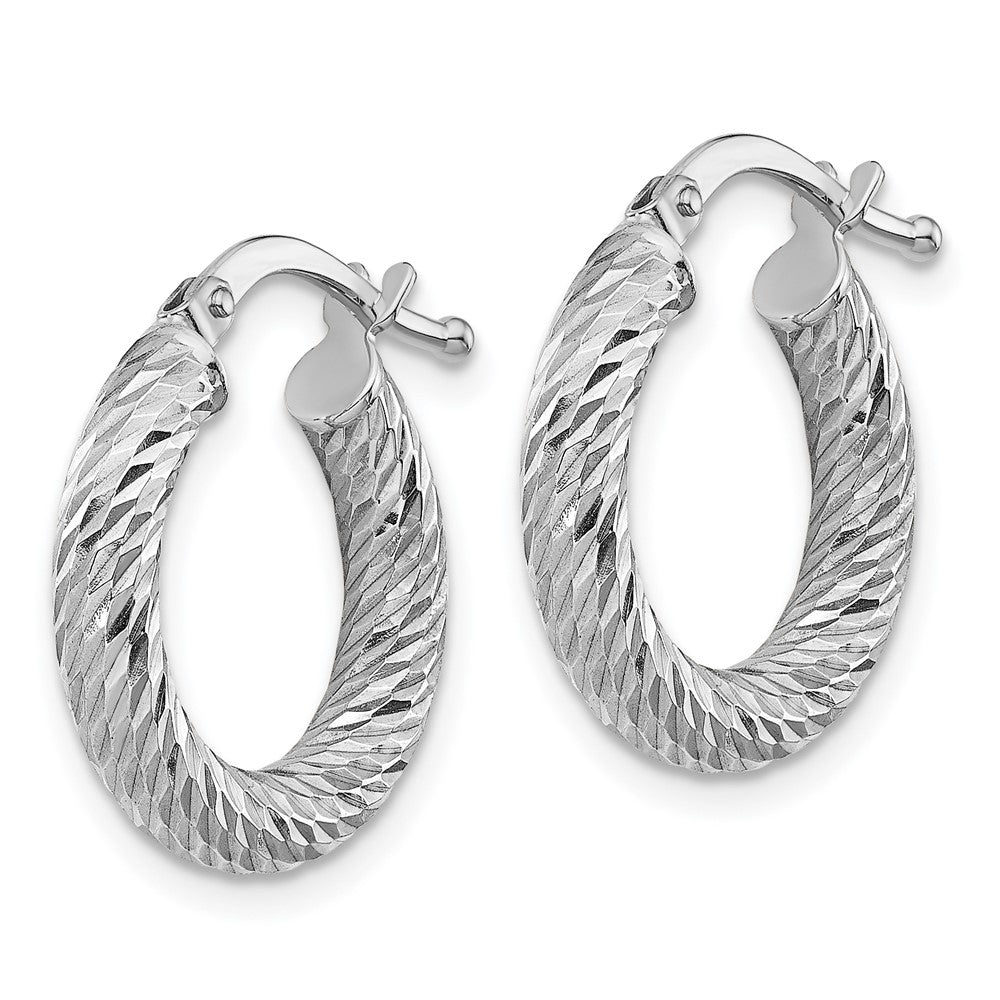 14k 3x16mm White Gold Diamond-cut Round Hoop Earrings