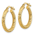 14k Polished 3mm Diamond-cut Round Hoop Earrings
