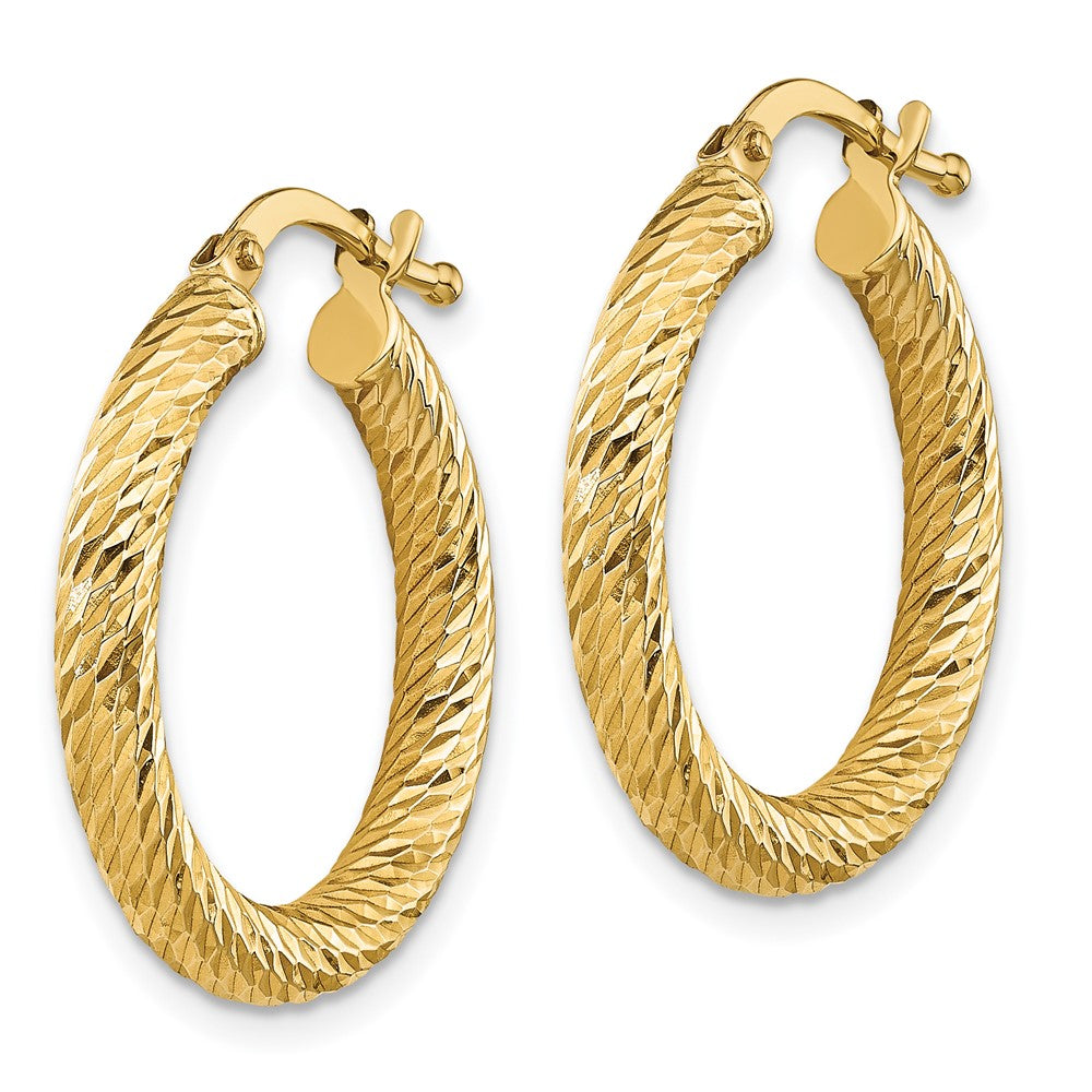 14k Polished 3mm Diamond-cut Round Hoop Earrings