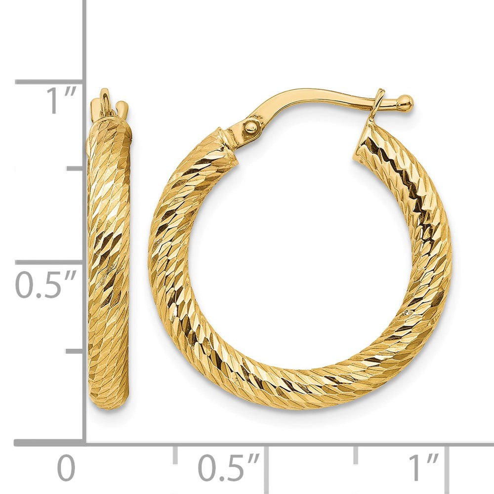 14k Polished 3mm Diamond-cut Round Hoop Earrings