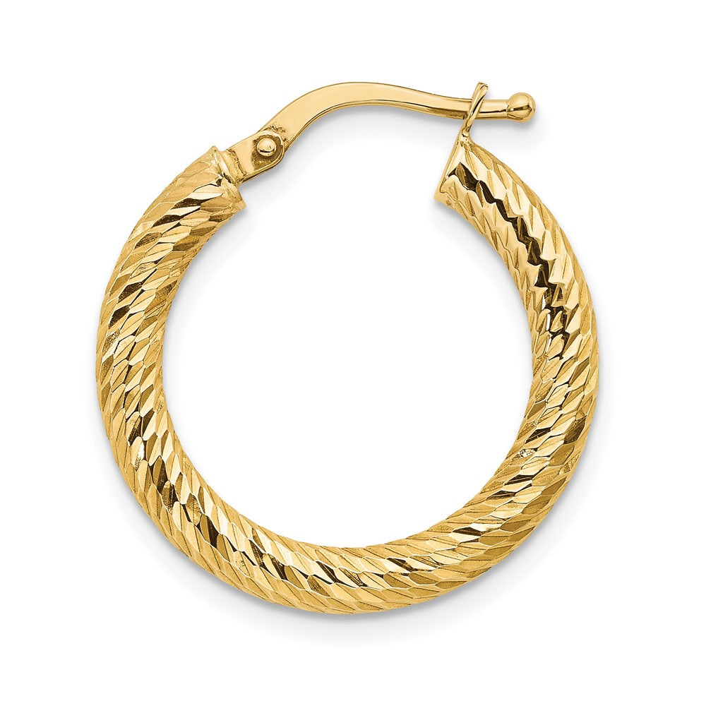 Single 14k Polished 3mm Diamond-cut Round Hoop Earring