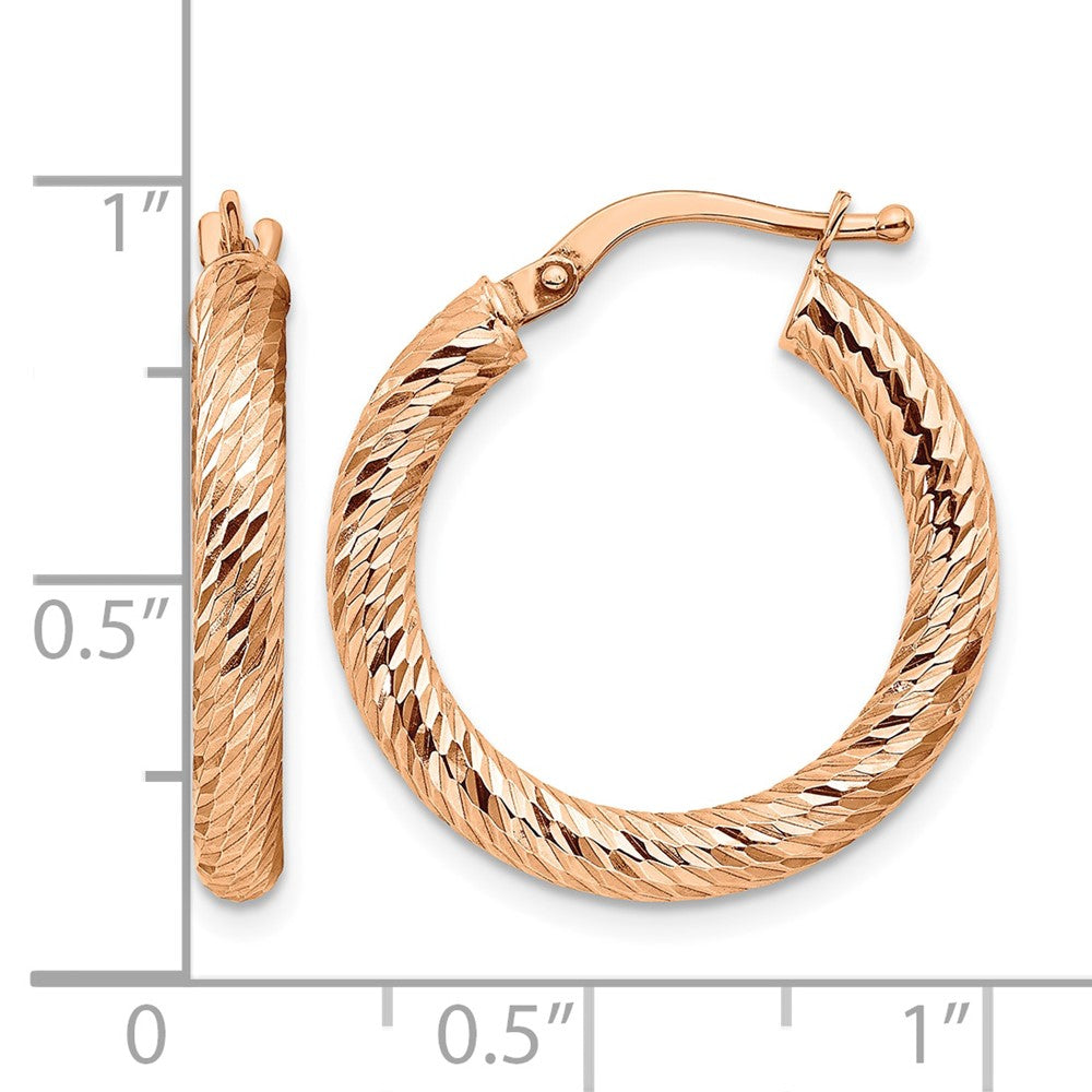 14k 3mm Polished Rose Gold Diamond-cut Round Hoop Earrings