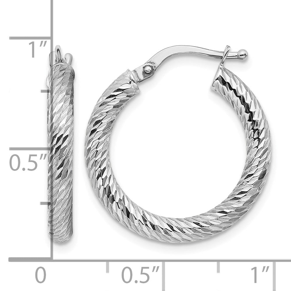 14k Polished 3mm White Gold Diamond-cut Round Hoop Earrings