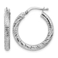 14k Polished 3mm White Gold Diamond-cut Round Hoop Earrings