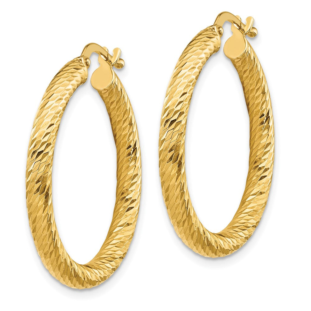 14k 3x27mm Diamond-cut Round Hoop Earrings