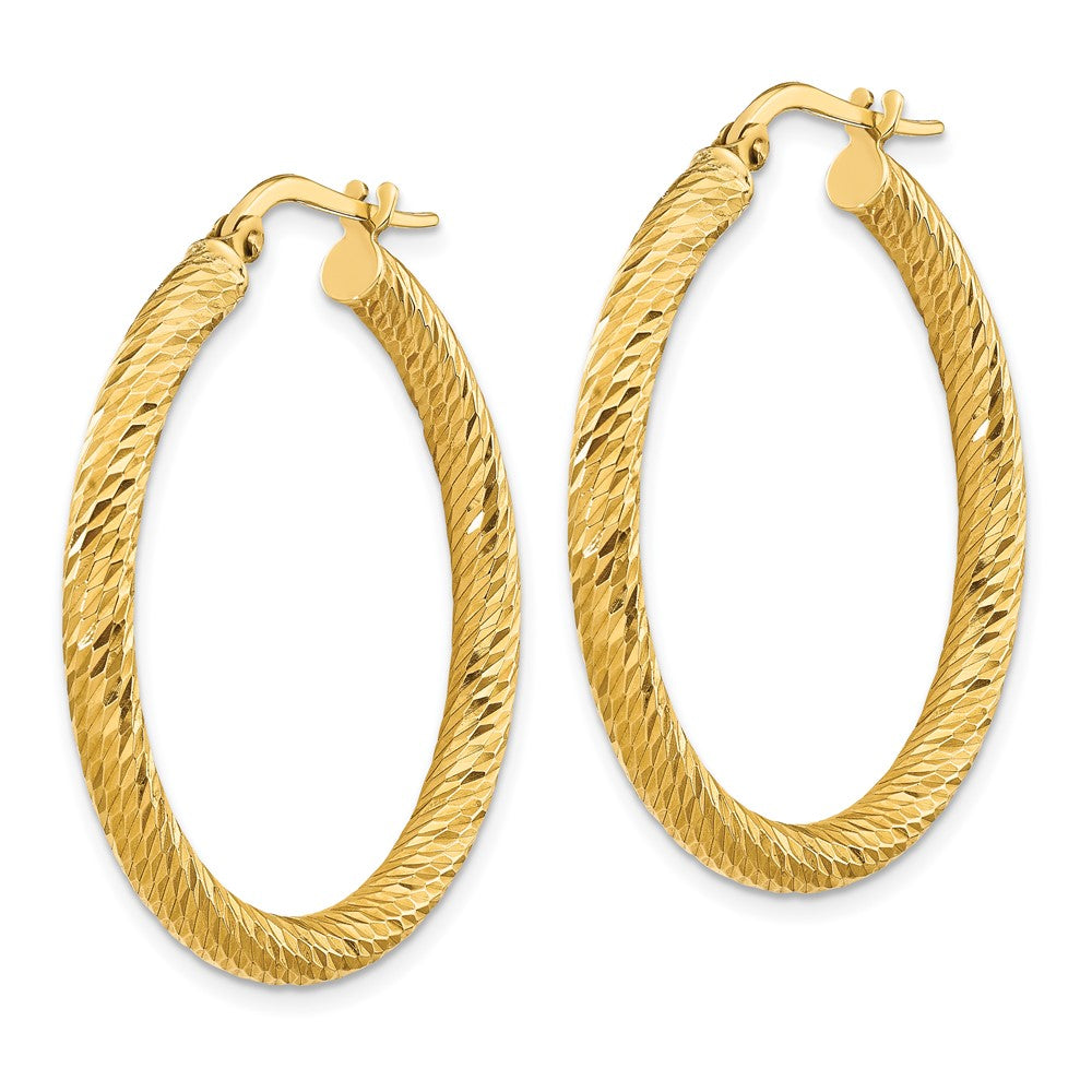 14k 3x32mm Diamond-cut Round Hoop Earrings