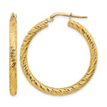 14k 3x32mm Diamond-cut Round Hoop Earrings