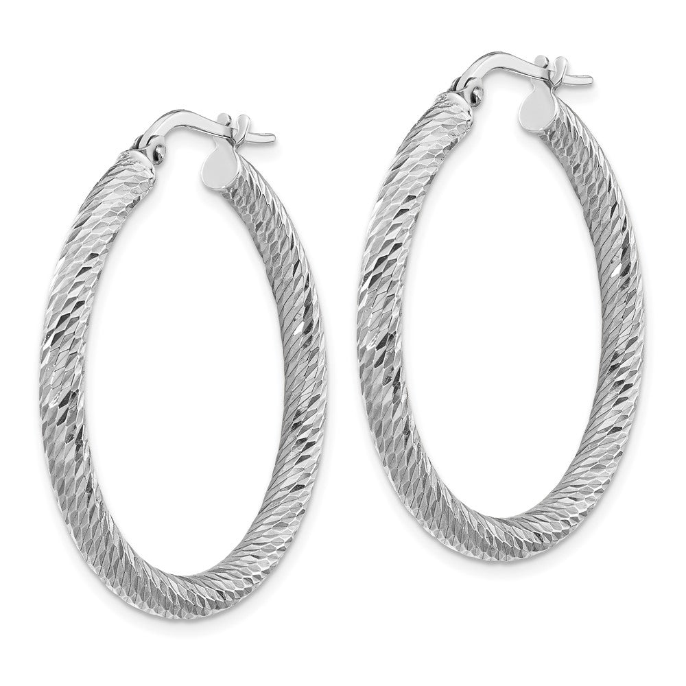 14k 3x32mm White Gold Diamond-cut Round Hoop Earrings