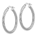 14k 3x32mm White Gold Diamond-cut Round Hoop Earrings