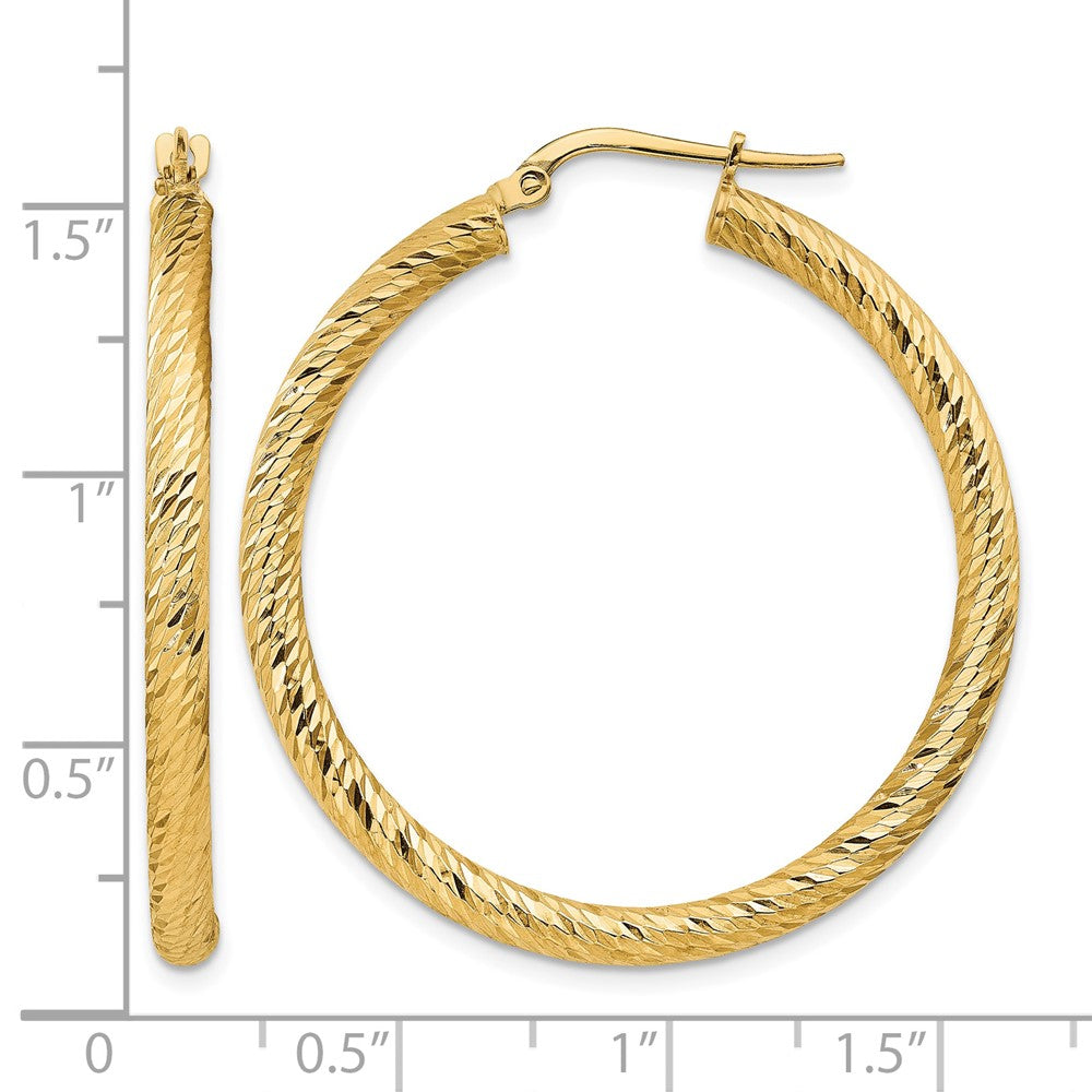 14k Polished 3mm Diamond-cut Round Hoop Earrings