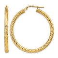 14k Polished 3mm Diamond-cut Round Hoop Earrings