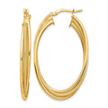 14k Polished and Textured Twisted Fancy Oval Hoop Earrings