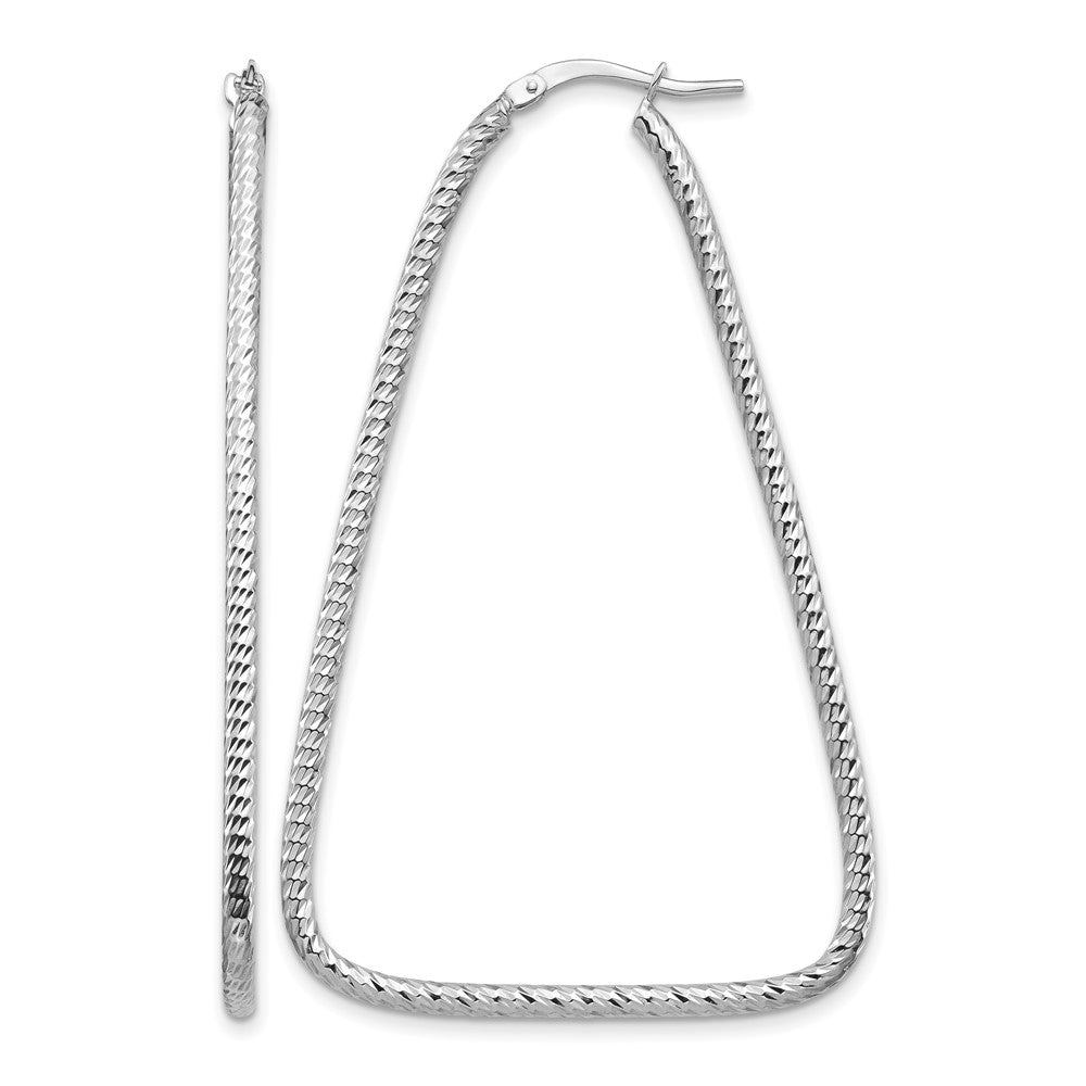 14k White Gold Polished & Diamond-cut Double Triangle Hoop Earrings