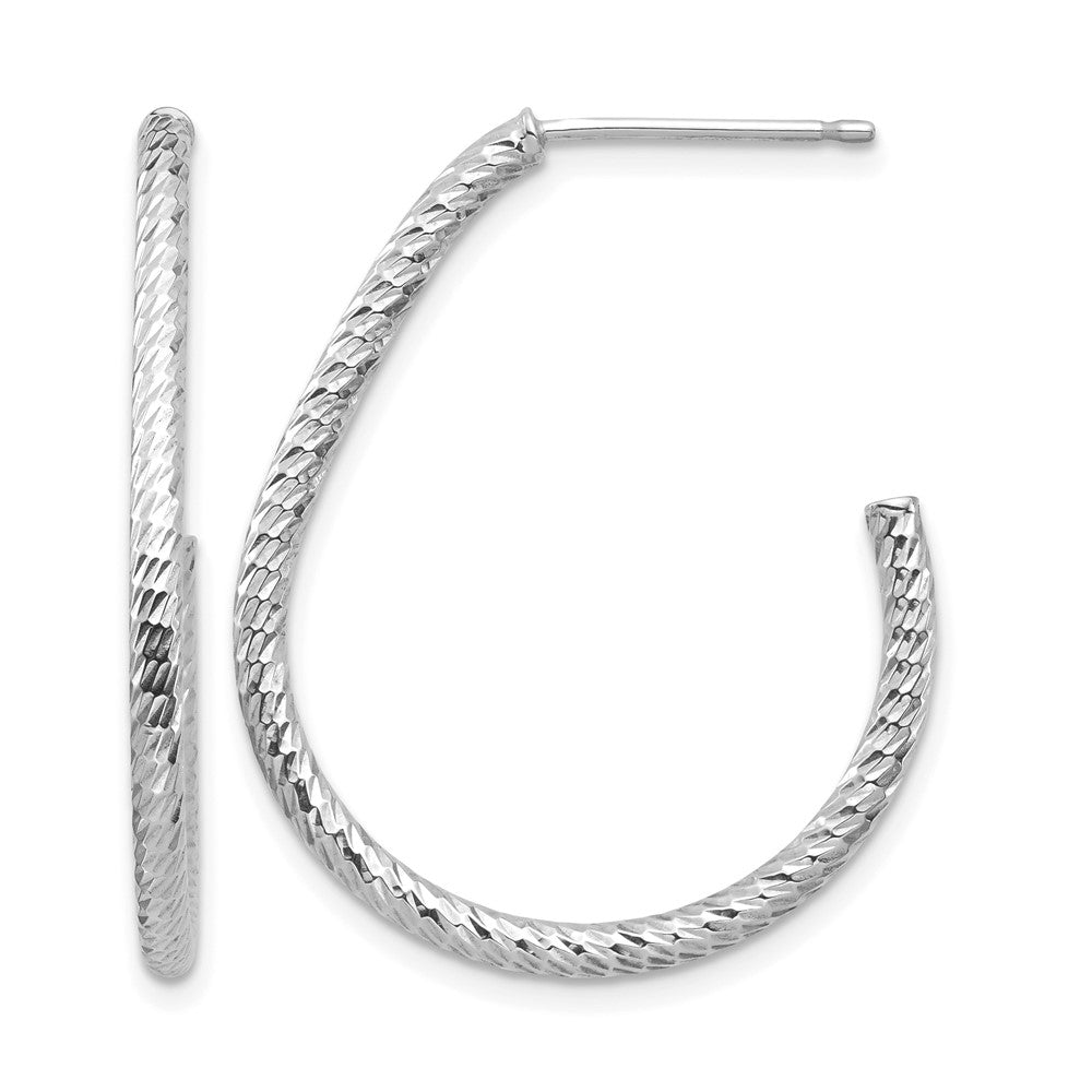 14k White Gold Polished Diamond-cut Post Dangle Earrings