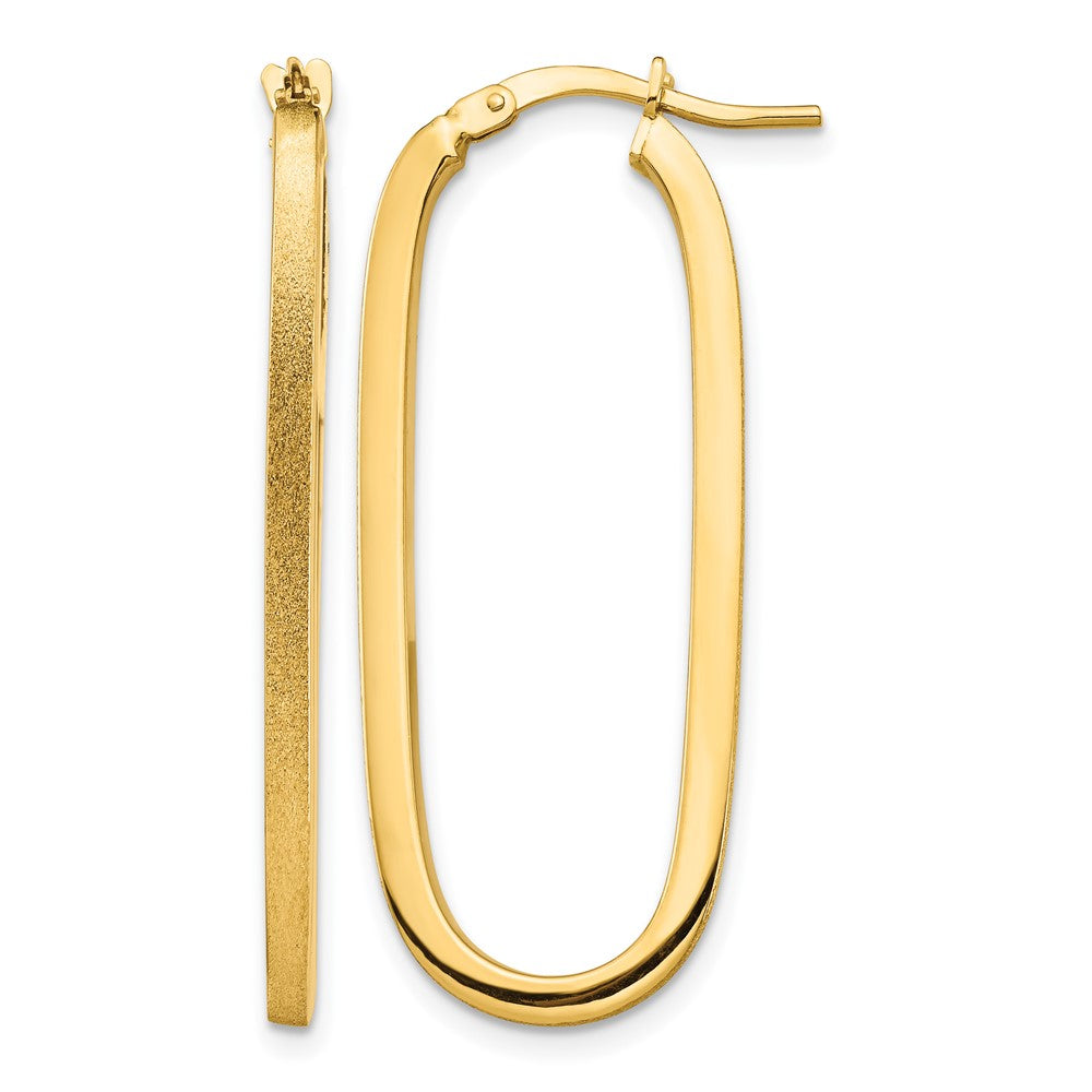 14k Polished & Satin 2mm Oval Hoop Earrings