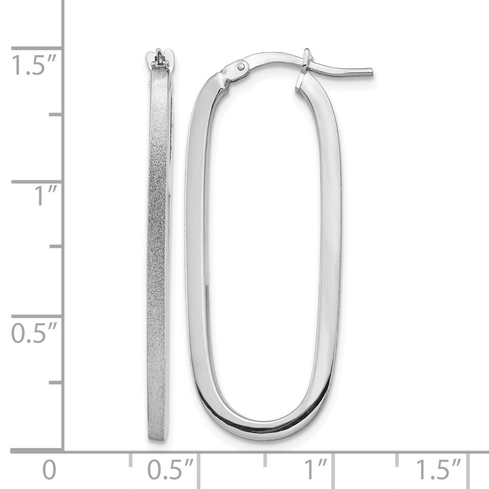 14k White Gold Polished & Satin 2mm Oval Hoop Earrings