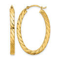 14k Polished & Twisted 3mm Square Tube Oval Hoop Earrings