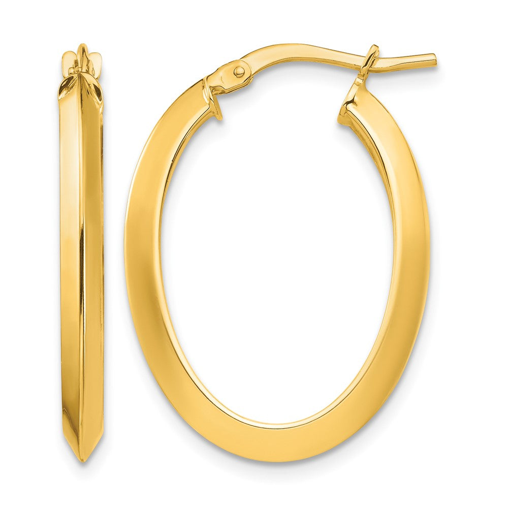 14k Polished 3.5mm Knife Edge Oval Hoop Earrings