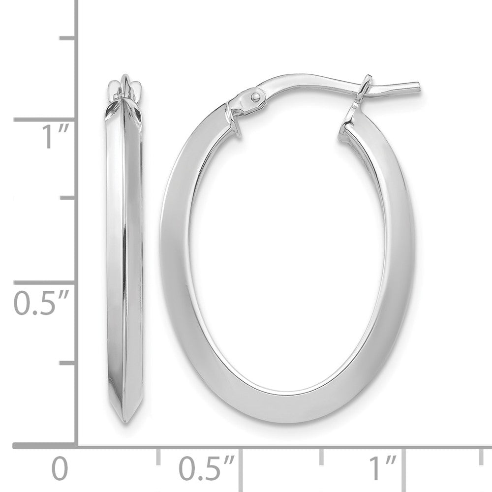 14k White Gold Polished 3.5mm Knife Edge Oval Hoop Earrings