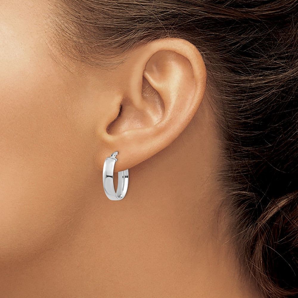 14k White Gold High Polished 5mm Oval Hoop Earrings
