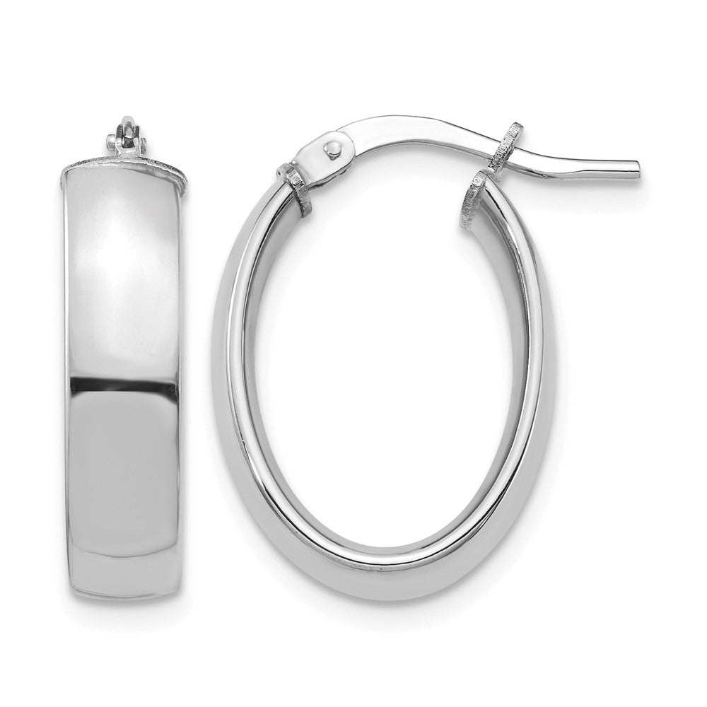 14k White Gold High Polished 5mm Oval Hoop Earrings