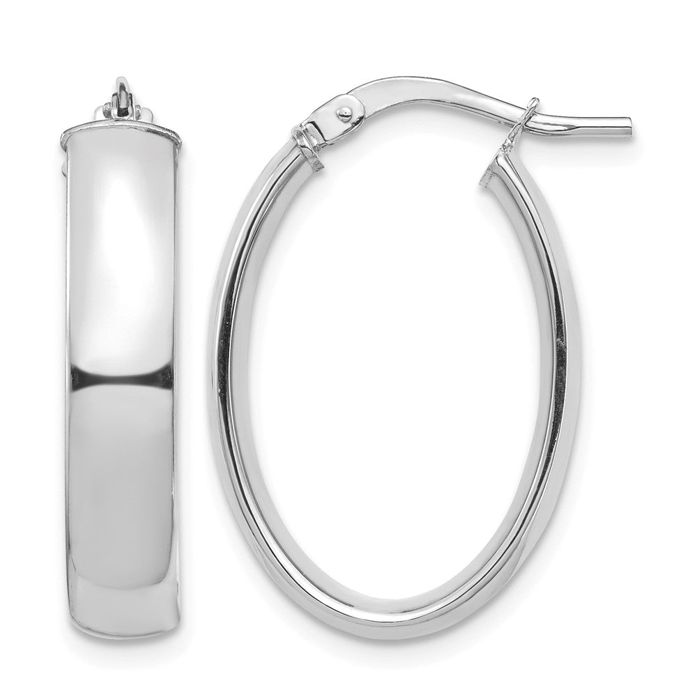 14k White Gold High Polished 5mm Oval Hoop Earrings