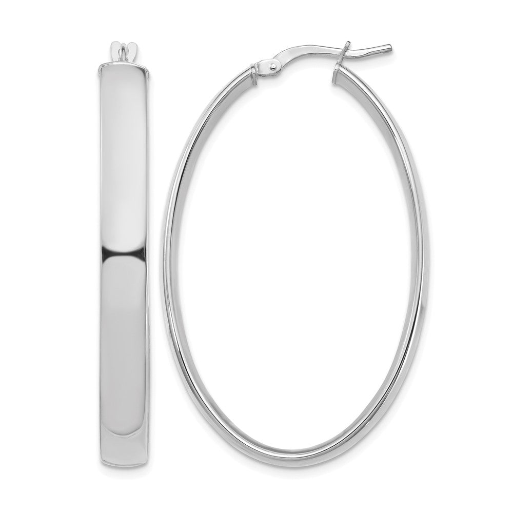 14k White Gold High Polished 5mm Oval Hoop Earrings