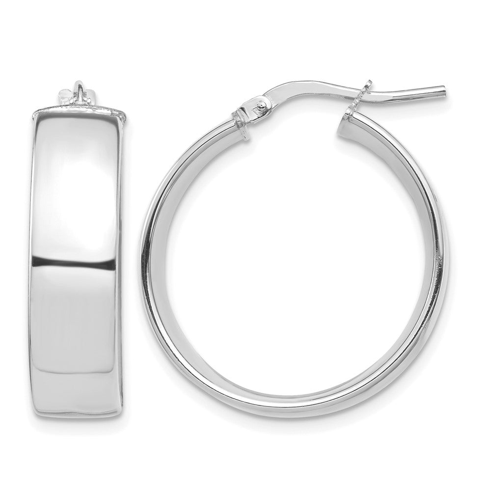14k White Gold High Polished 7mm Hoop Earrings
