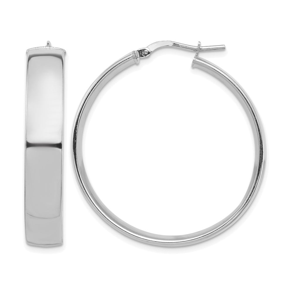 14k White Gold High Polished 7mm Hoop Earrings