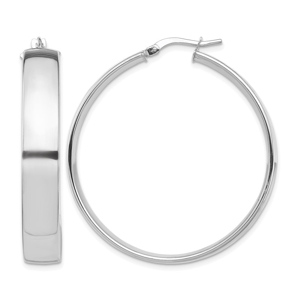 14k White Gold High Polished 7mm Hoop Earrings