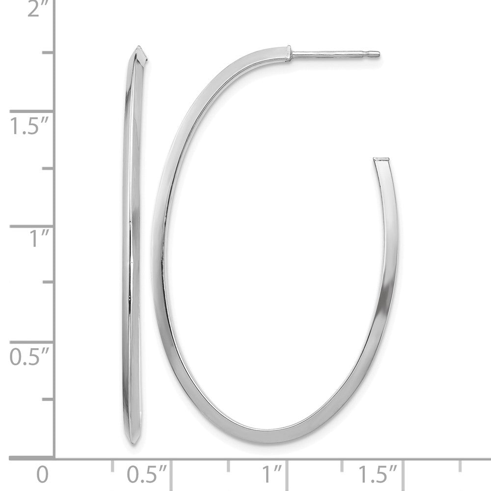 14k White Gold Polished Knife Edge Oval 2mm Post Dangle Earrings