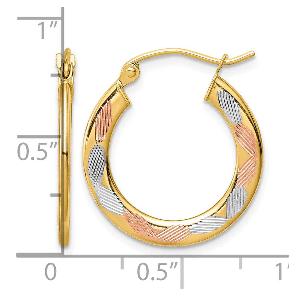 14k w/White and Rose Rhodium Diamond-cut Hoop Earrings