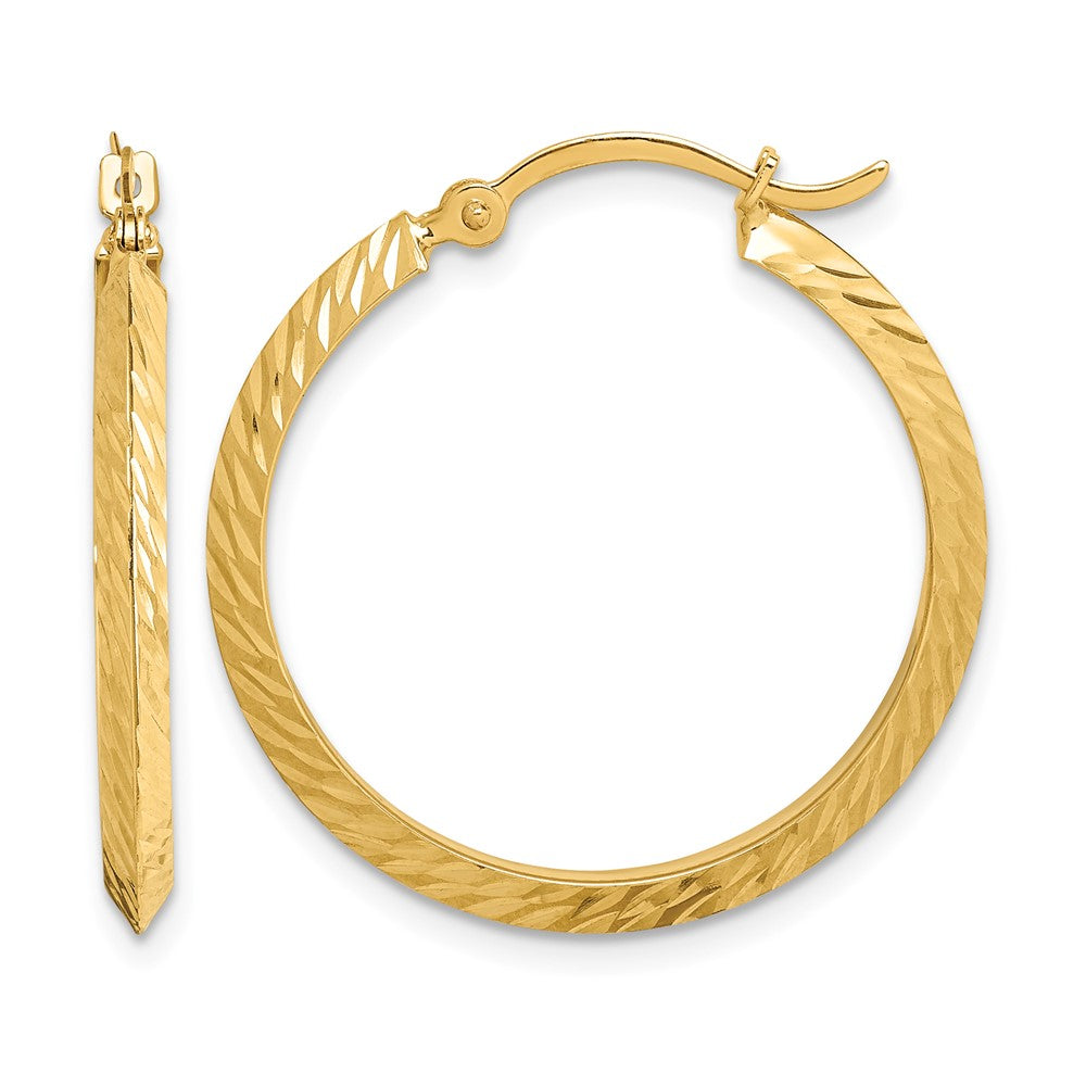 14K Polished Diamond-Cut Hoop Earrings