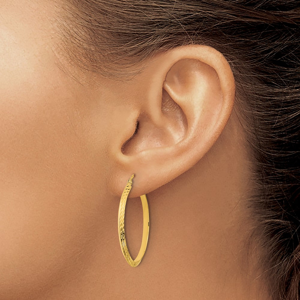 14K Polished Diamond-Cut Hoop Earrings