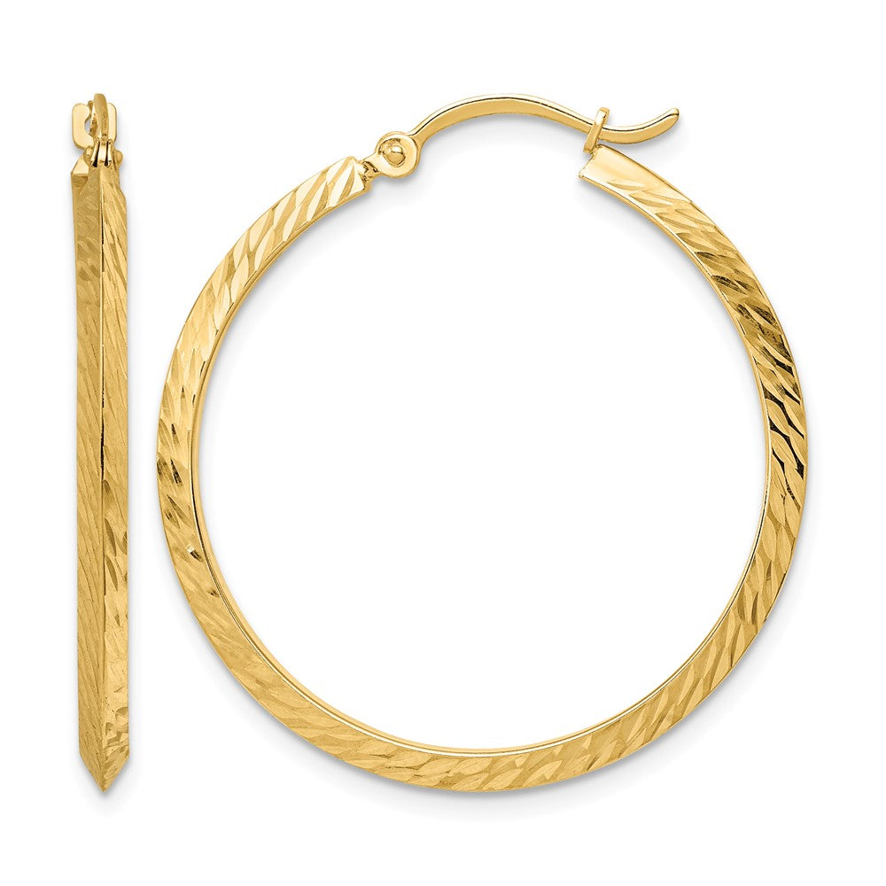 14K Polished Diamond-Cut Hoop Earrings