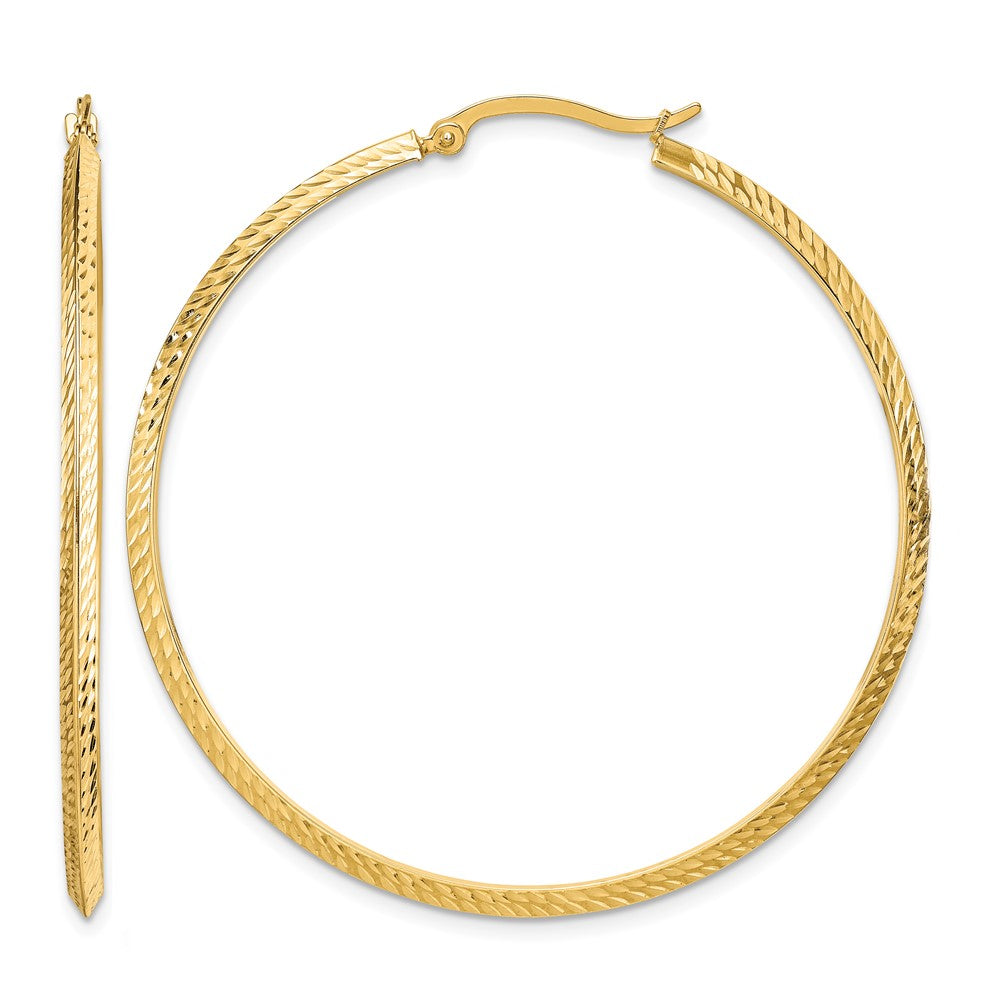 14K Polished Diamond-Cut Hoop Earrings