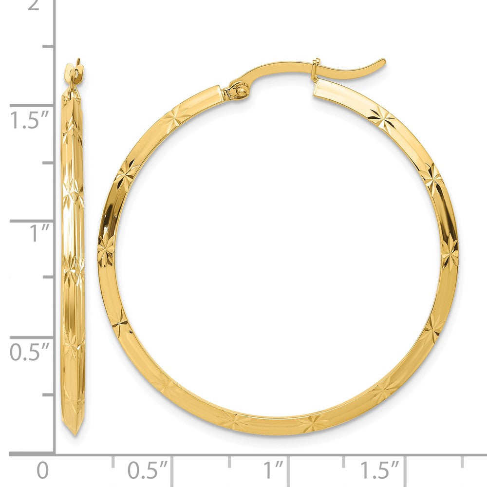 14K Polished Diamond-Cut Hoop Earrings