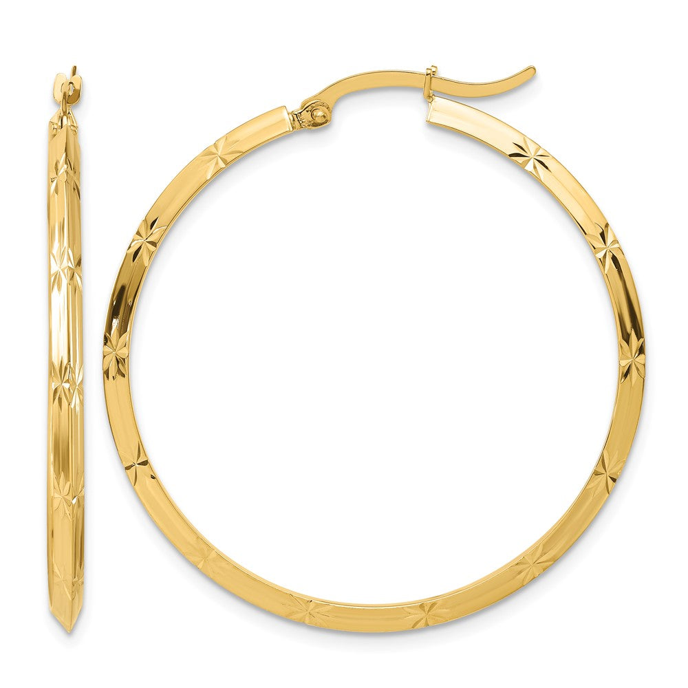 14K Polished Diamond-Cut Hoop Earrings