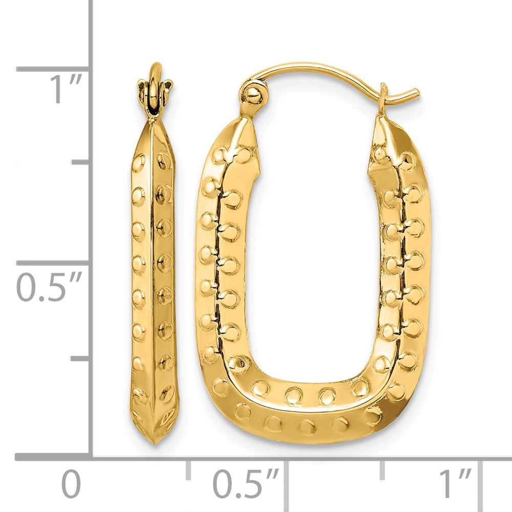 14k Polished Textured Rectangle Hoop Earrings