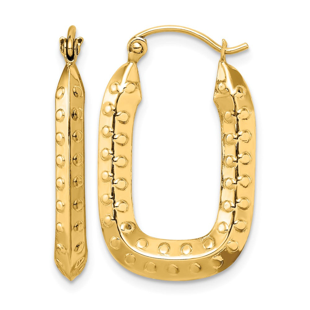 14k Polished Textured Rectangle Hoop Earrings