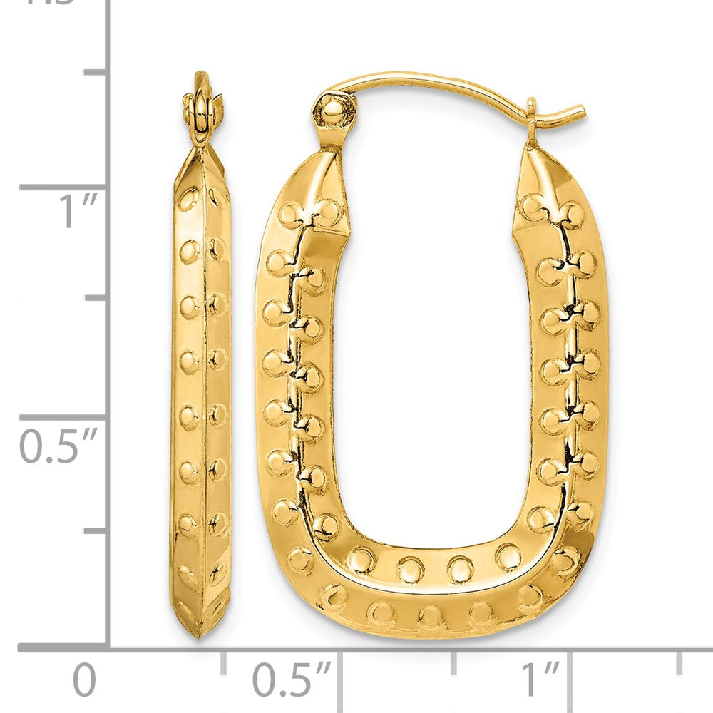 14k Polished Textured Rectangle Hoop Earrings