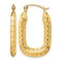 14k Polished Textured Rectangle Hoop Earrings