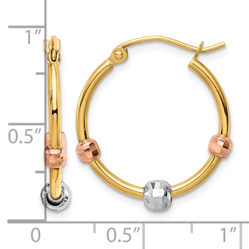 14k Polished with D/C Beads Tri-color Hoop Earrings