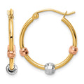 14k Polished with D/C Beads Tri-color Hoop Earrings