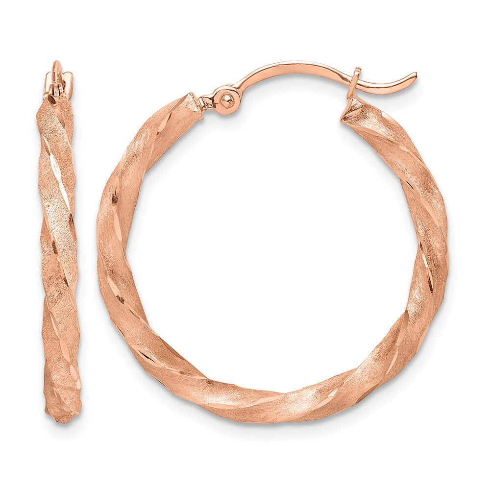 14K Rose Gold Twisted Satin Diamond-Cut Hoop Earrings